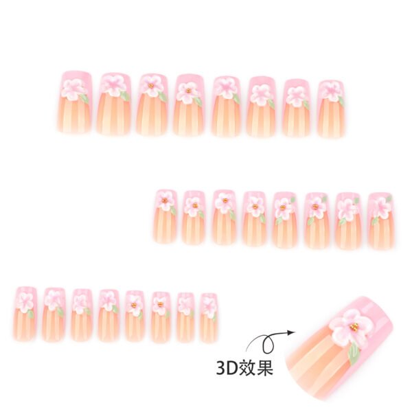 O1CN01nZRXLL2NGHziT2Fm1_!!4234819935-0-cib JP3878-French Tip Medium Square Fake Nails: Reusable Falsies with Pink 3D Floral Designs - Waterproof Press On Manicure Alternative for Instant Salon Style