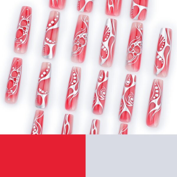 O1CN01oPO3hK2NGHuymURXL_!!4234819935-0-cib JP3544-Winter’s Muse: Statement French Press-On Nails in Crimson Ombré & Silver Art Deco Stripe