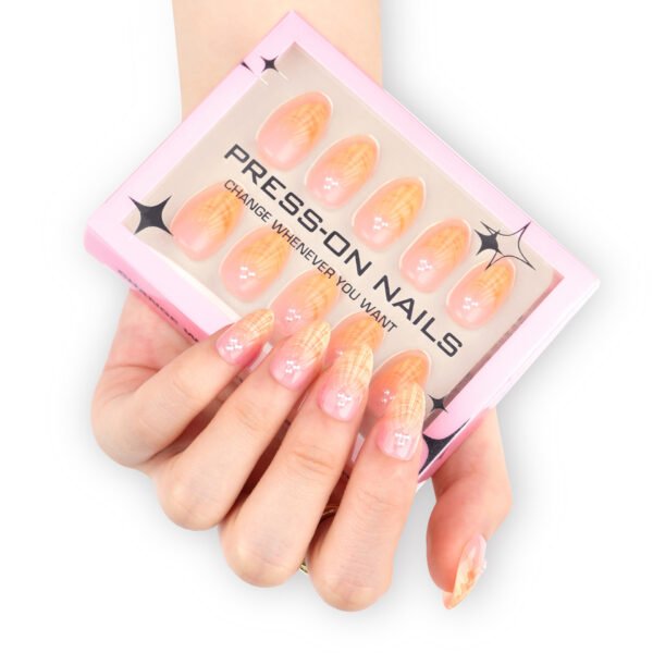 GD14-Upgrade Your Elegance: Salon-Worthy Orange Pearl French Tips (Reusable + Full Set!)
