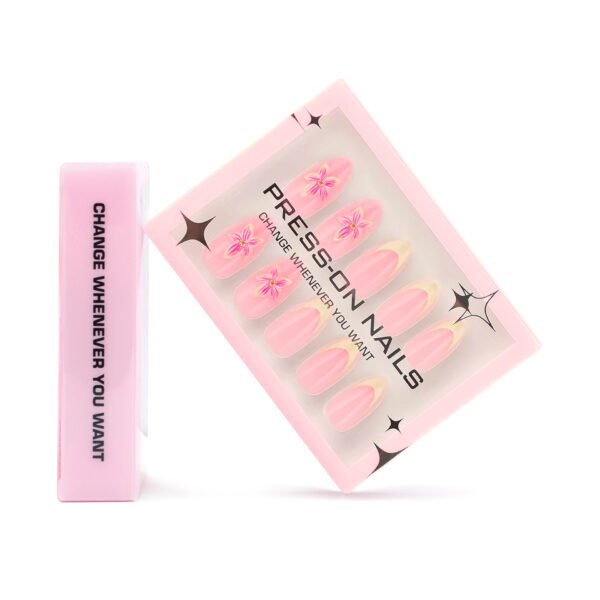 GD59-​​Designer French Almond Press On Nails with Real 3D Daffodil Designs | Reusable Waterproof Falsies Kit | Salon-Quality Manicure Alternative​