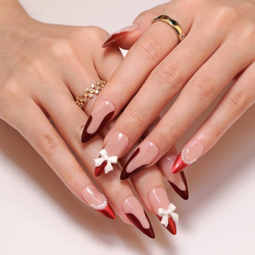 SP172-Versailles Bloom: White French Tips with Camellia Flowers & Pearl Accents - Effortlessly Elegant ✨