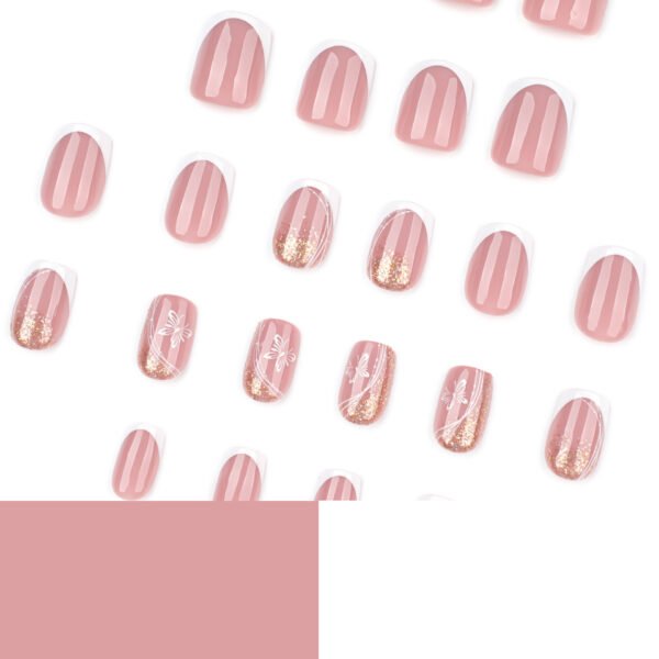 O1CN01q4oS8f2NGHzbvfFRS_!!4234819935-0-cib JP3923-Elegant Short Square Press On Nails | French White Tip Design with Gold Glitter Butterflies | Reusable Waterproof Salon Falsies