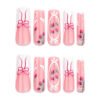 JP3534-Strawberry Dream: Pink French Tips with Pearl Accents & Bow Charm - Sweetly Sophisticated 💕