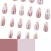 JP3857-Designer Short Almond Press On Nails | Reusable Bridal Style Falsies | 3D Bow & Floral Waterproof Manicure​