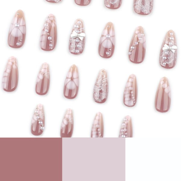 O1CN01rU8ikz2NGHzjRl6Yg_!!4234819935-0-cib JP3857-Designer Short Almond Press On Nails | Reusable Bridal Style Falsies | 3D Bow & Floral Waterproof Manicure