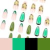 JP3477-Slice of Paradise: Tropical French Almond Press-On Nails with 3D Blooms (Jade Green, 30-Piece Set) ✨🌺