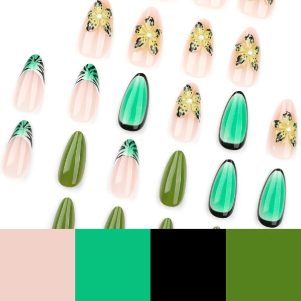 O1CN01s85R9t2NGHts7Gyok_!!4234819935-0-cib JP3477-Slice of Paradise: Tropical French Almond Press-On Nails with 3D Blooms (Jade Green, 30-Piece Set) ✨🌺