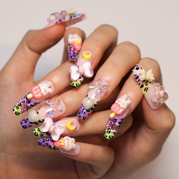 O1CN01sRzpvm2NGHusLBvqh_!!4234819935-0-cib JP2797-Kawaii Charm Burst: Colorful Animal Print French Tips with 3D Bunny Hearts ✨