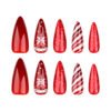 JP3461-Instant Holiday Glam: Christmas Press-On Nails w/ Candy Stripes & Snowflakes (Reusable & Salon-Quality!)
