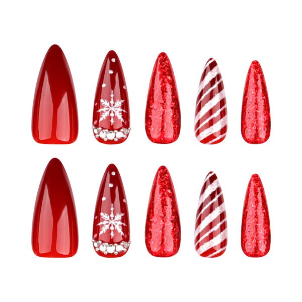 O1CN01se5oXD2NGHuJMUxRL_!!4234819935-0-cib JP3461-Instant Holiday Glam: Christmas Press-On Nails w/ Candy Stripes & Snowflakes (Reusable & Salon-Quality!)