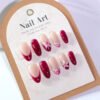 JL0666-​Luxury Bordeaux French Almond Press On Nails | 3D Velvet Rose Designs | Reusable Waterproof False Nail Kit​