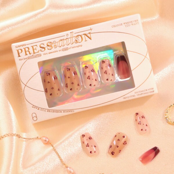 O1CN01vNzNPV2NGHvaAteNf_!!4234819935-0-cib GN047-Effortless Red French Tip Leopard Print Cat Eye Press-On Nails for Instant Chic