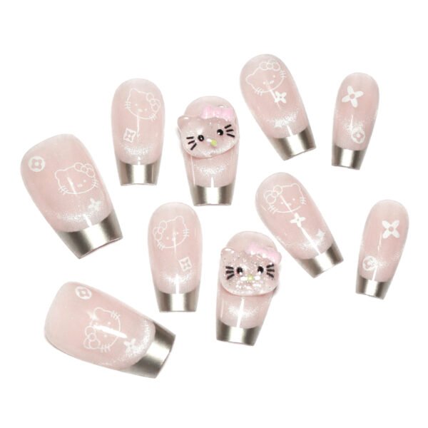 O1CN01vYCHAW2NGHurmKkRE_!!4234819935-0-cib SP168-Silvery Sparkle Magic: Cat Eye French Tips With Hello Kitty Charm - Instantly Glam ✨