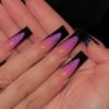 JP3548-Noir Glam: Matte Black French Press Ons with Blood Red Glitter Fade