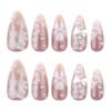 JP3857-Designer Short Almond Press On Nails | Reusable Bridal Style Falsies | 3D Bow & Floral Waterproof Manicure​