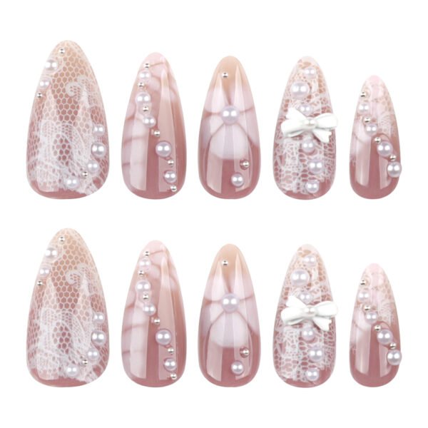O1CN01x42ta62NGHzimRUbH_!!4234819935-0-cib JP3857-Designer Short Almond Press On Nails | Reusable Bridal Style Falsies | 3D Bow & Floral Waterproof Manicure