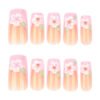 JP3878-French Tip Medium Square Fake Nails: Reusable Falsies with Pink 3D Floral Designs - Waterproof Press On Manicure Alternative for Instant Salon Style