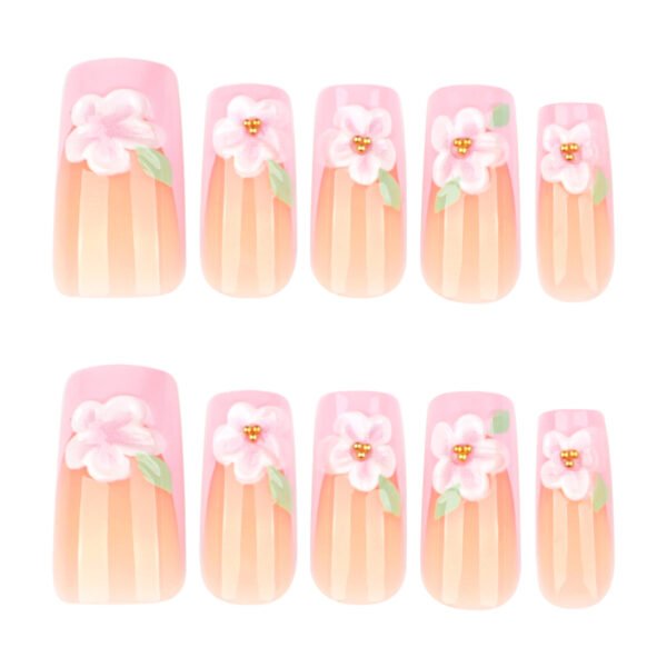 O1CN01yVXGpl2NGHzjX97pB_!!4234819935-0-cib JP3878-French Tip Medium Square Fake Nails: Reusable Falsies with Pink 3D Floral Designs - Waterproof Press On Manicure Alternative for Instant Salon Style