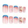 GN051-Stunning Blue French Tip Bejeweled Press On Nails | Disco Ball Glam in Minutes