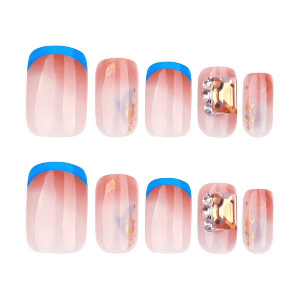 GN051-Stunning Blue French Tip Bejeweled Press On Nails | Disco Ball Glam in Minutes