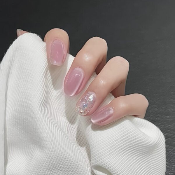 O1CN010NHXjz2NGHzsMGQjg_!!4234819935-0-cib JL0700- Nude Pink Cat Eye Press On Nails Short Square with Diamond Accents Glitter Fake Nails Reusable Salon Quality Manicure