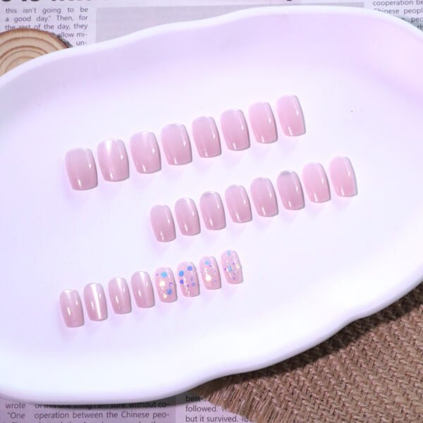 O1CN0134xkY62NGHzxBTkOI_!!4234819935-0-cib JL0700- Nude Pink Cat Eye Press On Nails Short Square with Diamond Accents Glitter Fake Nails Reusable Salon Quality Manicure