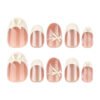 JL0669-Cat Eye Press On Nails Short Oval Glitter French Manicure White Tip Reusable Fake Nails Ins Style Easy Apply Salon Look