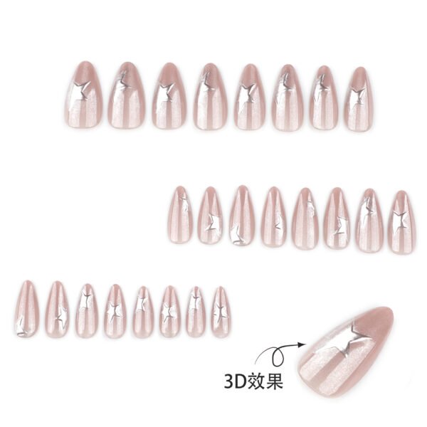 O1CN01IcWCbn2NGI00Ss3pc_!!4234819935-0-cib JP3987-Cat Eye French Press On Nails with 3D Silver Stars - Short Almond Fake Nails Reusable & Waterproof Manicure Set