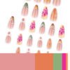 JP4047-Effortless Elegance: Reusable French Almond Nails with 3D Flowers, Pearls & Sparkling Gems for Salon-Quality Manicures at Home​