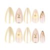 JP4038-Luxury 3D Gold Floral French Press On Nails Reusable Almond Fake Nails with Rose Design for Wedding Party Elegance