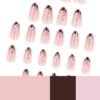 JP4021-Elegant French Brown Crackle Almond Nails with Pink Flowers & Diamonds | Reusable Waterproof Press-On Nails for Salon-Quality Manicures at Home