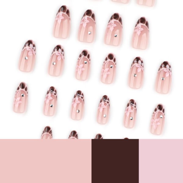 O1CN01VUN5es2NGI07wALmY_!!4234819935-0-cib JP4021-Elegant French Brown Crackle Almond Nails with Pink Flowers & Diamonds | Reusable Waterproof Press-On Nails for Salon-Quality Manicures at Home