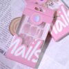 JL0700- Nude Pink Cat Eye Press On Nails Short Square with Diamond Accents Glitter Fake Nails Reusable Salon Quality Manicure
