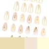 JP4038-Luxury 3D Gold Floral French Press On Nails Reusable Almond Fake Nails with Rose Design for Wedding Party Elegance