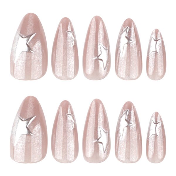 O1CN01fddj2Q2NGI00WeIcd_!!4234819935-0-cib JP3987-Cat Eye French Press On Nails with 3D Silver Stars - Short Almond Fake Nails Reusable & Waterproof Manicure Set