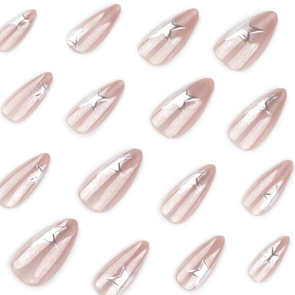 O1CN01hPZEYL2NGI00SpmY9_!!4234819935-0-cib JP3987-Cat Eye French Press On Nails with 3D Silver Stars - Short Almond Fake Nails Reusable & Waterproof Manicure Set