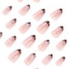 JP4021-Elegant French Brown Crackle Almond Nails with Pink Flowers & Diamonds | Reusable Waterproof Press-On Nails for Salon-Quality Manicures at Home