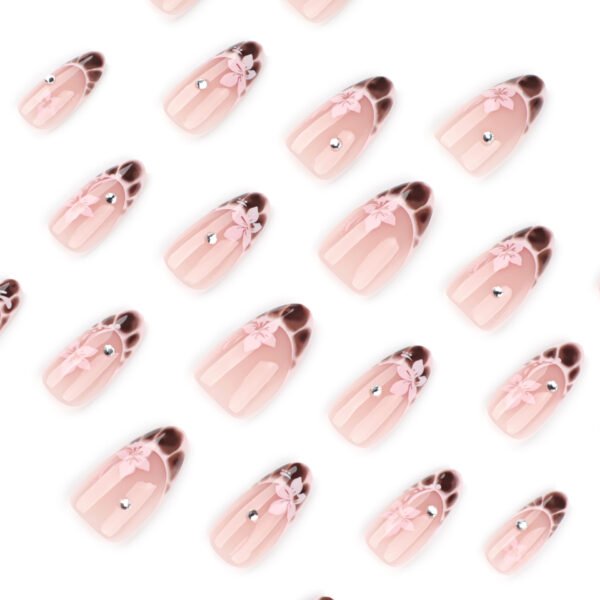 O1CN01haqS7M2NGI07pnbbP_!!4234819935-0-cib JP4021-Elegant French Brown Crackle Almond Nails with Pink Flowers & Diamonds | Reusable Waterproof Press-On Nails for Salon-Quality Manicures at Home