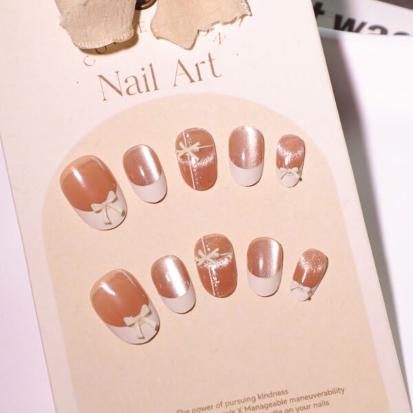 O1CN01nscBVT2NGI0C5rFpv_!!4234819935-0-cib JL0669-Cat Eye Press On Nails Short Oval Glitter French Manicure White Tip Reusable Fake Nails Ins Style Easy Apply Salon Look