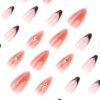 JP4031-Starry Blush Elegance: Reusable 3D French Almond Press On Nails with Sparkly Gems for Instant Salon Manicures at Home