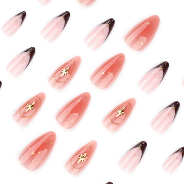 O1CN01qWmePO2NGI020ec4t_!!4234819935-0-cib JP4031-Starry Blush Elegance: Reusable 3D French Almond Press On Nails with Sparkly Gems for Instant Salon Manicures at Home