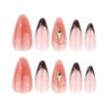 JP4031-Starry Blush Elegance: Reusable 3D French Almond Press On Nails with Sparkly Gems for Instant Salon Manicures at Home