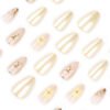 JP4038-Luxury 3D Gold Floral French Press On Nails Reusable Almond Fake Nails with Rose Design for Wedding Party Elegance