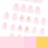 JP4048-French Manicure Press On Nails Short Almond 3D Floral Designs Reusable Waterproof Fake Nails Easy Application Salon Quality DIY Nails