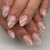 JP4065-Elegant Short Almond Press On Nails with White Flowers and Gold Leaf Design for Classy Everyday Wear
