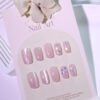 JL0700- Nude Pink Cat Eye Press On Nails Short Square with Diamond Accents Glitter Fake Nails Reusable Salon Quality Manicure