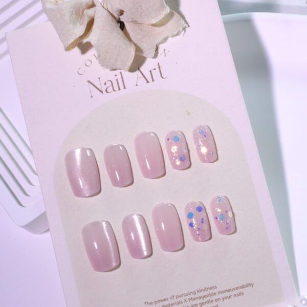 O1CN01yg5T392NGHzxkEiW5_!!4234819935-0-cib JL0700- Nude Pink Cat Eye Press On Nails Short Square with Diamond Accents Glitter Fake Nails Reusable Salon Quality Manicure