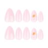 JP4048-French Manicure Press On Nails Short Almond 3D Floral Designs Reusable Waterproof Fake Nails Easy Application Salon Quality DIY Nails